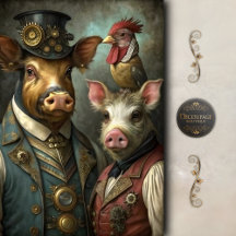 Steampunk-Farm-Tier Whimsical Vintage-Dekupage