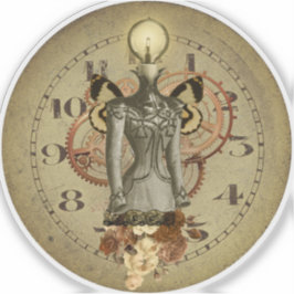 Steampunk Female Bust Collage Medallion Aufkleber