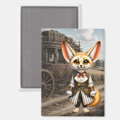 Steampunk-Fennec-Fuchs-Dame & Postkutsche Magnet (Vorderseite/Rückseite)