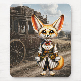 Steampunk-Fennec-Fuchs-Dame & Postkutsche Mousepad