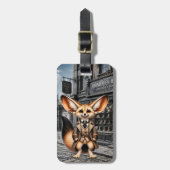 Steampunk Fennec Fuchs Gentleman im Hutladen Gepäckanhänger (Vorderseite vertikal)