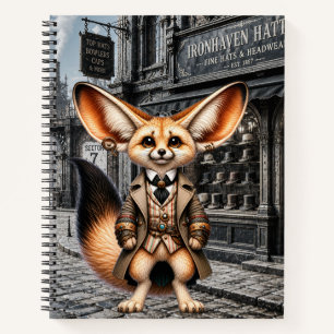 Steampunk-Fennec-Fuchs-Gentleman im Hutladen Notizblock