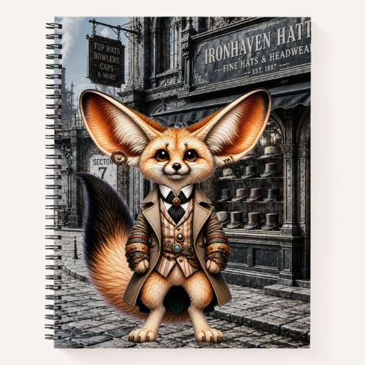 Steampunk-Fennec-Fuchs-Gentleman im Hutladen Notizblock (Vorderseite)