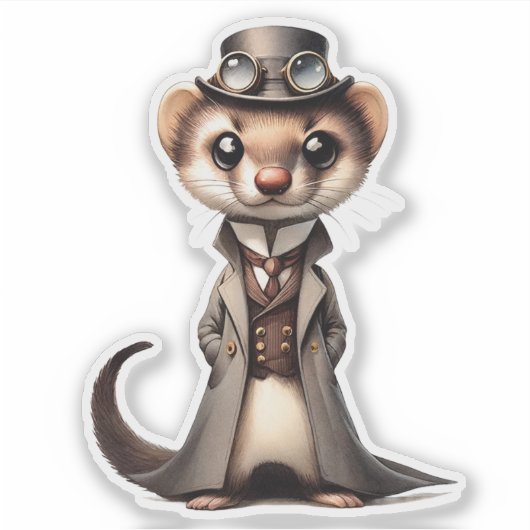 Steampunk Ferret Transparenter Aufkleber (Vorderseite)