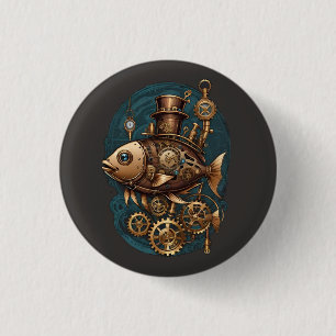 Steampunk-Fisch im Vintage-Retro-Stil Button