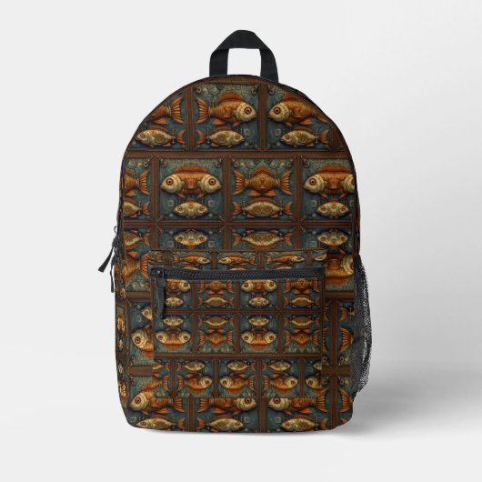 Steampunk-Fischmuster Bedruckter Rucksack (Vorderseite)