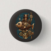 Steampunk Fish Vintag Retro Style Button (Vorderseite)