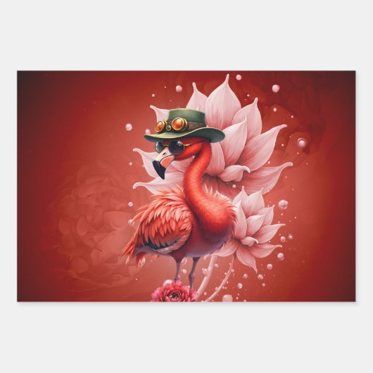 Steampunk Flamingo - Fantasy Digital Artwork Geschenkpapier Set (Vorderseite 3)