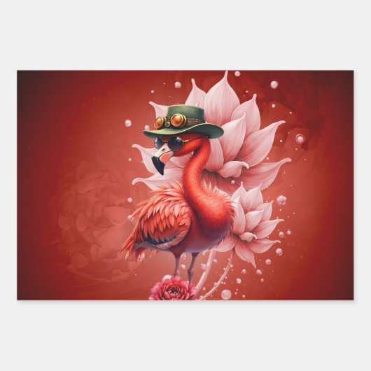 Steampunk Flamingo - Fantasy Digital Artwork Geschenkpapier Set (Vorderseite 2)