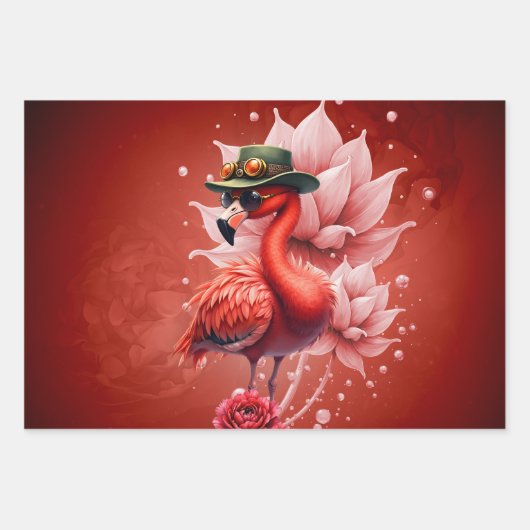Steampunk Flamingo - Fantasy Digital Artwork Geschenkpapier Set (Vorderseite)