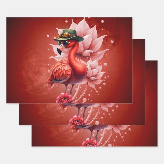 Steampunk Flamingo - Fantasy Digital Artwork Geschenkpapier Set (Set)