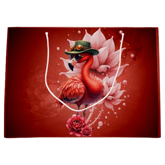 Steampunk Flamingo - Fantasy Digital Artwork Große Geschenktüte (Vorderseite)