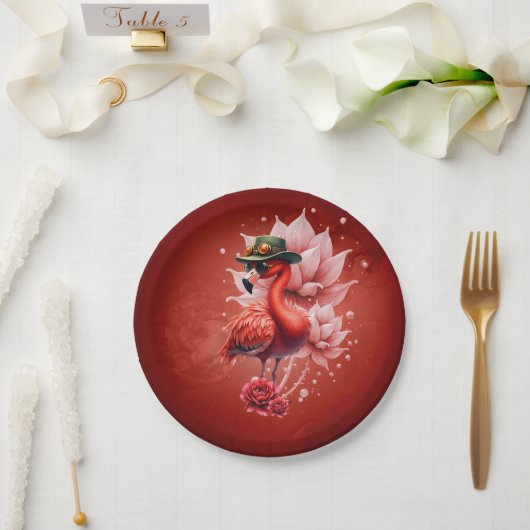 Steampunk Flamingo - Fantasy Digital Artwork Pappteller (Hochzeit)