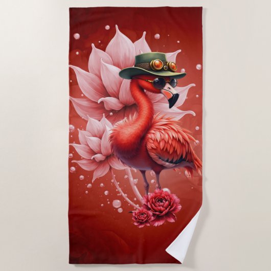 Steampunk Flamingo - Fantasy Digital Artwork Strandtuch (Vorderseite)