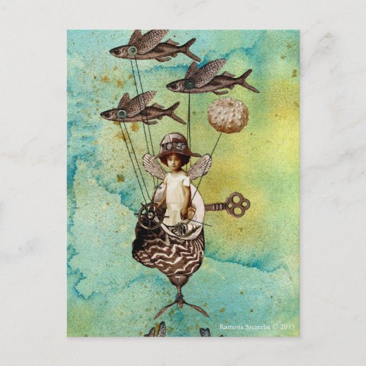 Steampunk Fliegender Fisch Seeschiff Postkarte (Vorderseite)