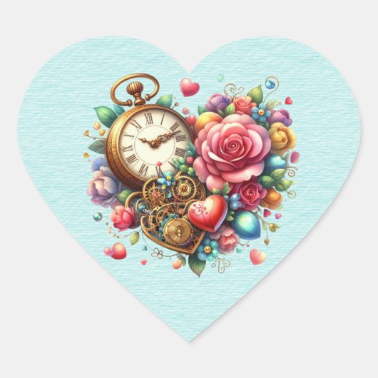 Steampunk Floral Bouquet Heart Herz-Aufkleber (Vorderseite)