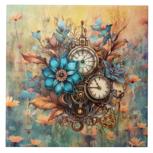Steampunk Floral Decorative Fliese (Vorderseite)