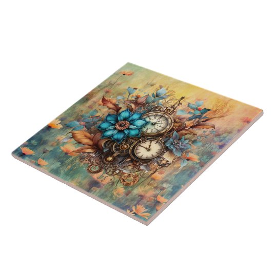 Steampunk Floral Decorative Fliese (Seite)