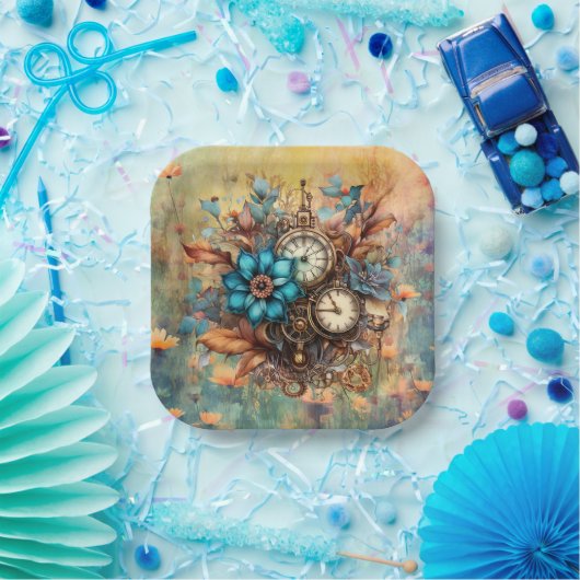 Steampunk Floral Decorative Pappteller (Party)