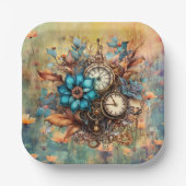 Steampunk Floral Decorative Pappteller (Vorderseite)
