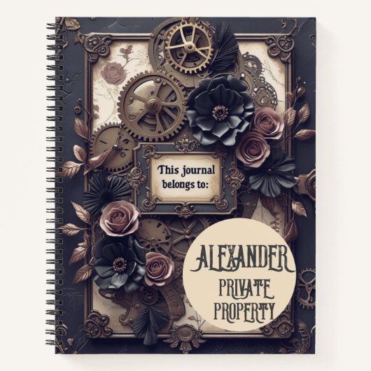 Steampunk Floral Gears Writing Journal Notizblock (Vorderseite)