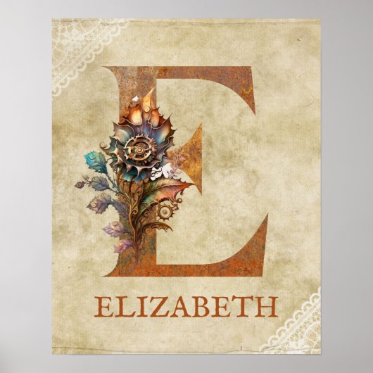 Steampunk Floral Letter E Poster (Vorne)