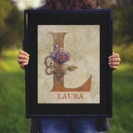 Steampunk Floral Letter L Poster