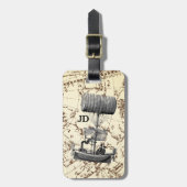 Steampunk Flying Boat auf Zodiac Map mit Initialen Gepäckanhänger (Vorderseite vertikal)
