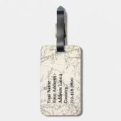 Steampunk Flying Boat auf Zodiac Map mit Initialen Gepäckanhänger (Rückseite vertikal)