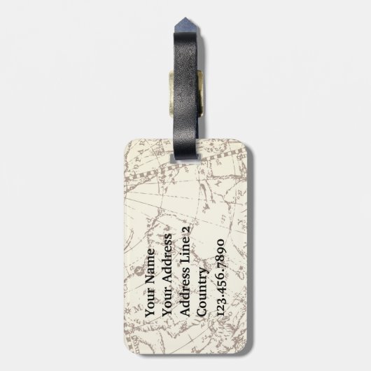 Steampunk Flying Boat auf Zodiac Map mit Initialen Gepäckanhänger (Rückseite vertikal)