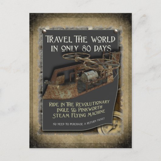 Steampunk Flying Machine Postcard Postkarte (Vorderseite)