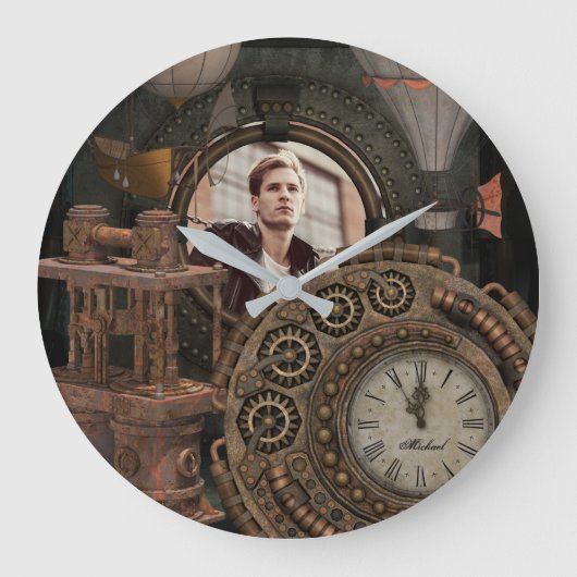 Steampunk-Foto-Rahmen für die industrielle Uhrenve Große Wanduhr (Vorderseite)