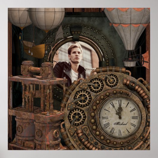 Steampunk-Foto-Rahmen für die industrielle Uhrenve Poster (Vorne)