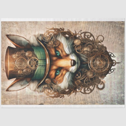 Steampunk Fox 4 Portrait Decoupage Papier (Vorderseite)