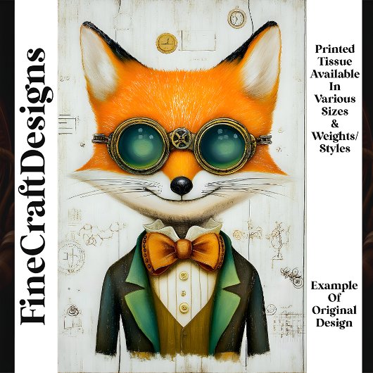 Steampunk Fox in Goggles Jacket Krawatte M3 Decoup Seidenpapier