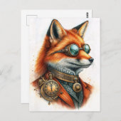 Steampunk Fox - Timekeeper Watercolor Postkarte (Vorne/Hinten)