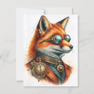 Steampunk Fox - Timekeeper Watercolor Postkarte