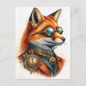 Steampunk Fox - Timekeeper Watercolor Postkarte (Vorderseite)