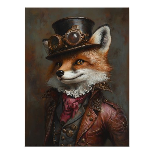 Steampunk Fox Wearing Goggles Poster (Vorderseite)