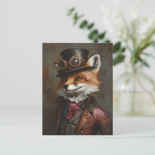 Steampunk Fox Wearing Goggles Postkarte (Stehend Vorderseite)