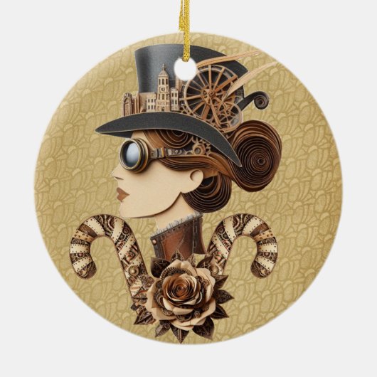 Steampunk: Frauen stehen der modernen Kunst gegenü Keramik Ornament (Hinten)