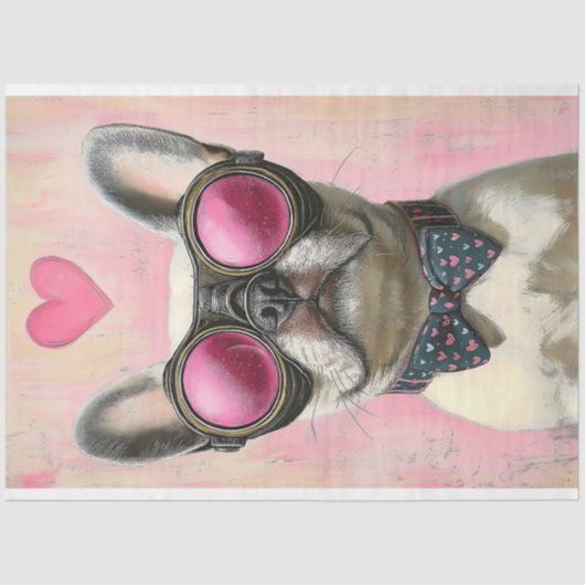 Steampunk French Bulldog + Herz AR5 Decoupage Seidenpapier (Vorderseite)