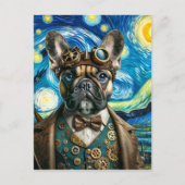 Steampunk French Bulldog in der Sternennacht Postkarte (Vorderseite)