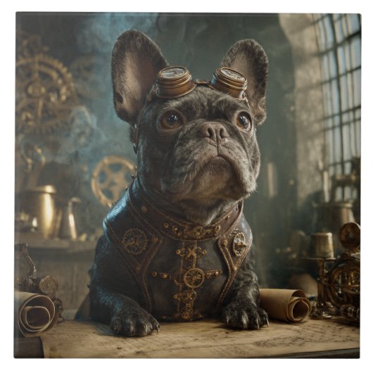 Steampunk Frenchie (Edition 1) - Ceramic Tile Fliese (Vorderseite)