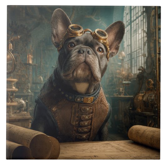Steampunk Frenchie (Edition 2) - 6" x 6"  Fliese (Vorderseite)