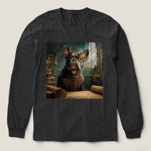 Steampunk Frenchie (Edition 2) - Long Sleeve Tri-Blend Shirt (Design Vorderseite)