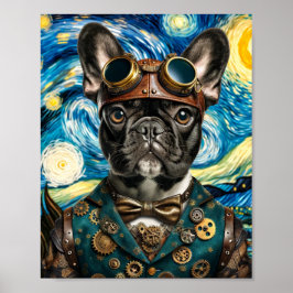 Steampunk Frenchie in der Sternennacht Poster