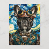 Steampunk Frenchie in der Sternennacht Postkarte (Vorderseite)