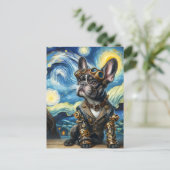 Steampunk Frenchie Puppy in der Sternennacht Postkarte (Stehend Vorderseite)