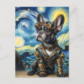 Steampunk Frenchie Puppy in der Sternennacht Postkarte (Vorderseite)